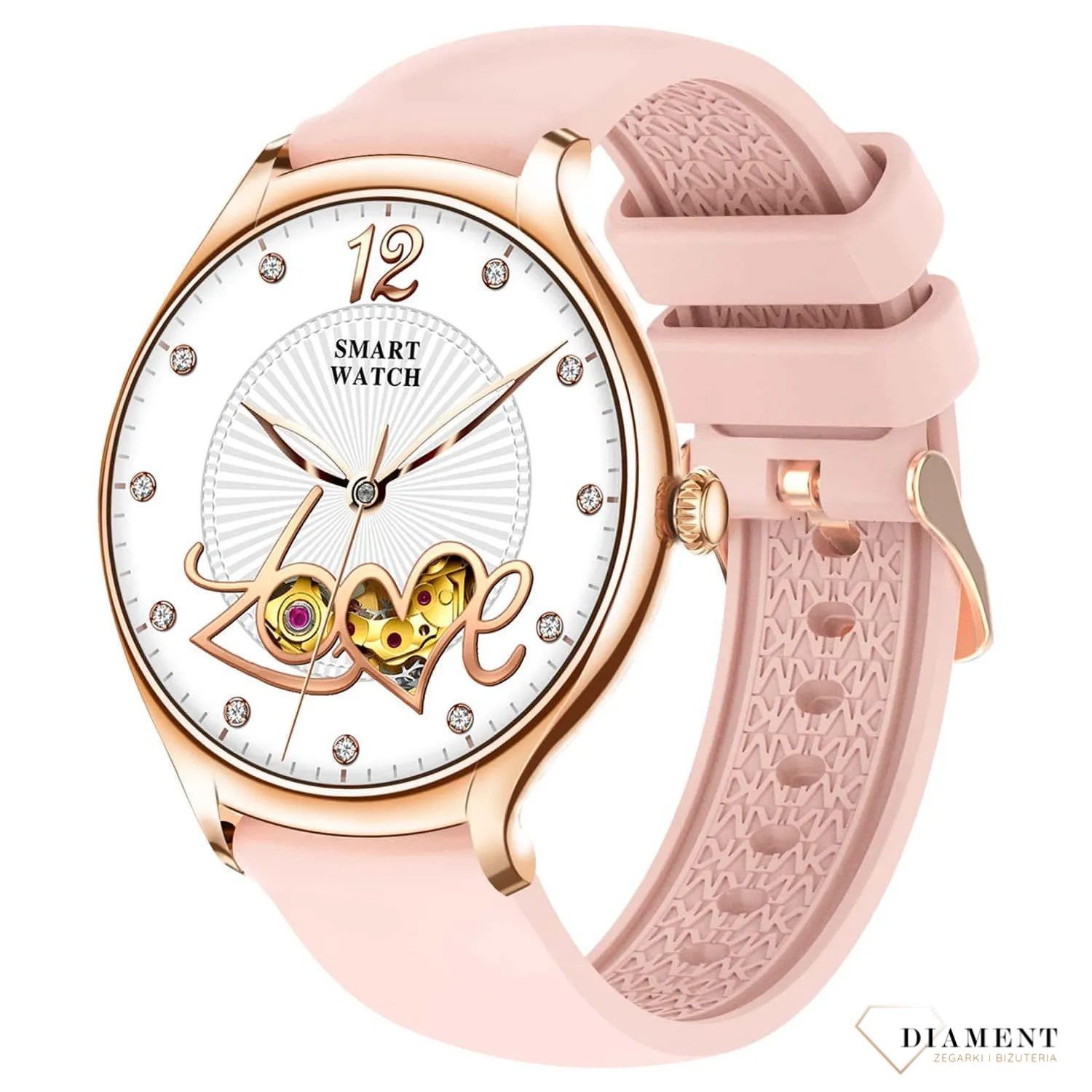 Smartwatch damski z rozmowami Rubicon RNCF13 różowe złoto.  Zegarek damski Smartwatch. Zegarek Rubicon z rozmowami dla kobiety na prezent. Smartwatch damski z bransoletą i paskiem. Smartwatch Rubicon damski.jpg